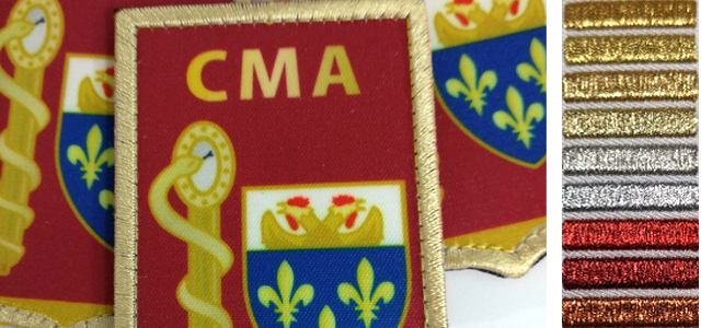 Patch imprimé : fils métalliques pour le bord ou des détails à ajouter en broderie Fils métalliques à utiliser pour broder le bord des écussons imprimés